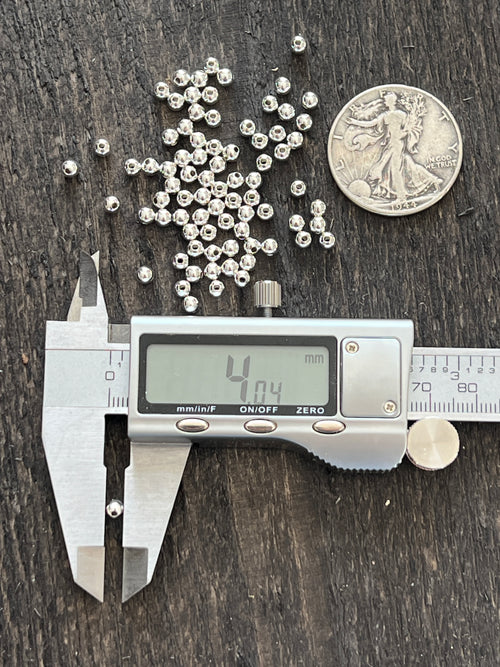 50 Bright Sterling Silver Machine Made Seamless Round Beads, 4mm