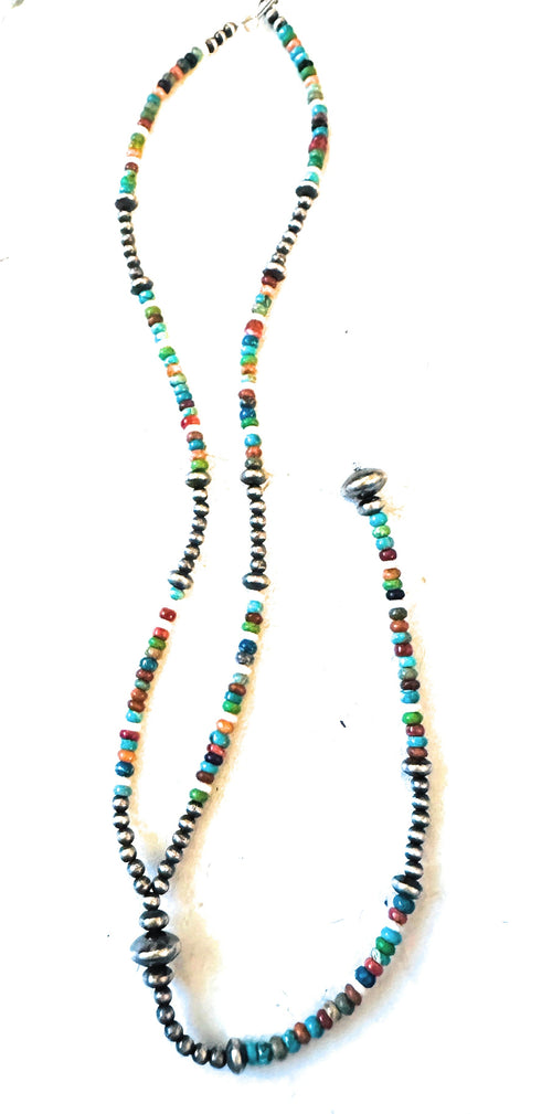 Handcrafted Sterling Silver & Multi Stone Beaded Lariat Necklace