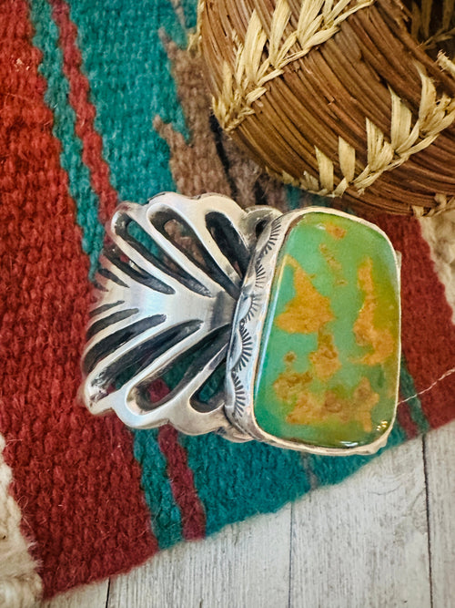 Old Pawn Navajo Sterling Silver & Royston Turquoise Cuff Bracelet