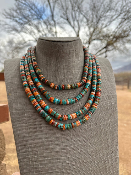 Handcrafted Kingman Turquoise & Spiny Sterling Silver 8mm Beaded Necklace