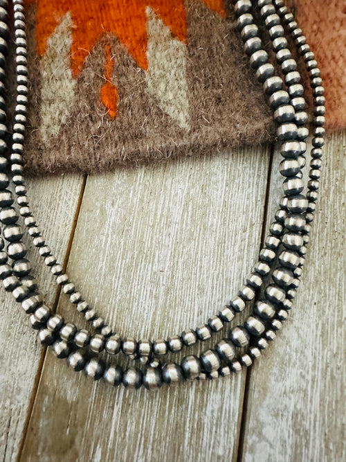Navajo Sterling Silver Pearl Triple Strand 16” Beaded Necklace
