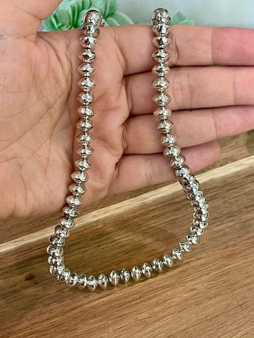 Handmade Sterling Silver 8 MM Beaded Necklace