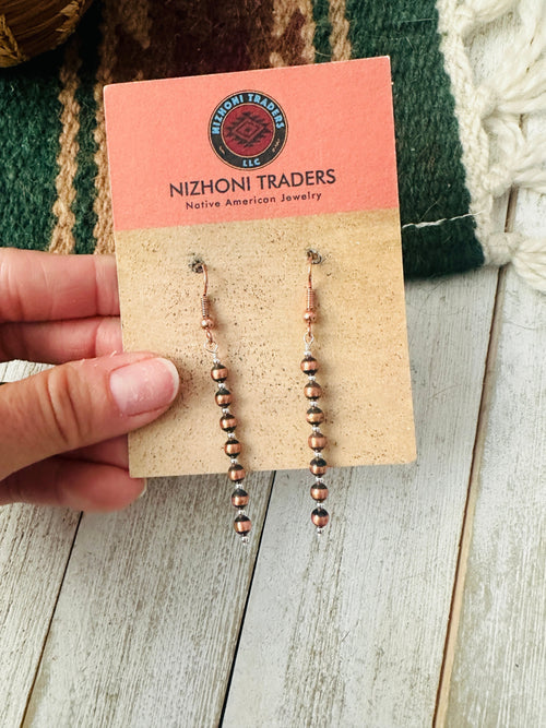 Handcrafted Copper, Sterling Silver Beaded Dangle Earrings