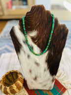 Handcrafted Green Turquoise & Sterling Silver Beaded Necklace 17”