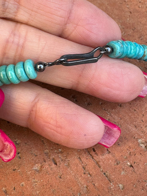 Kingman Turquoise & Sterling Silver 6mm Beaded Necklace