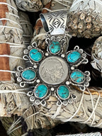 Rosella Paxson Indian Head Nickel Pendant with Hubei Turquoise