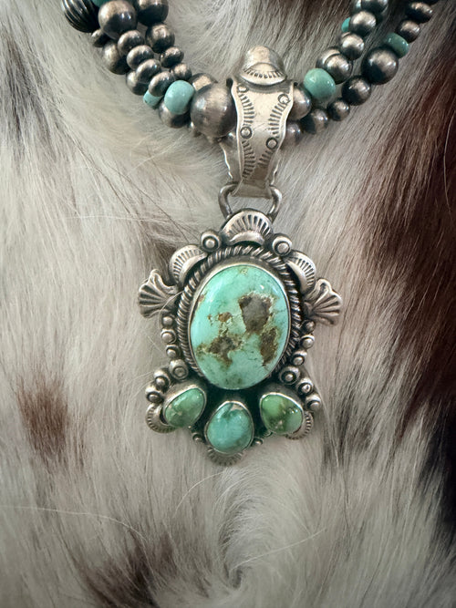 Handcrafted Sonoran Mountain Turquoise & Sterling Silver Beaded Necklace by Gilbert Tom