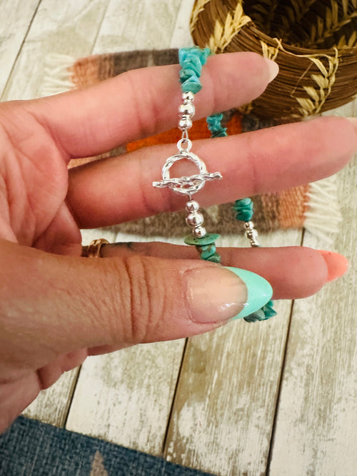 Handcrafted Sterling Silver Pearl & Turquoise Beaded Bracelet