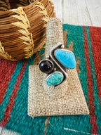 Old Pawn Navajo Sterling Silver, Turquoise & Amethyst Adjustable Ring