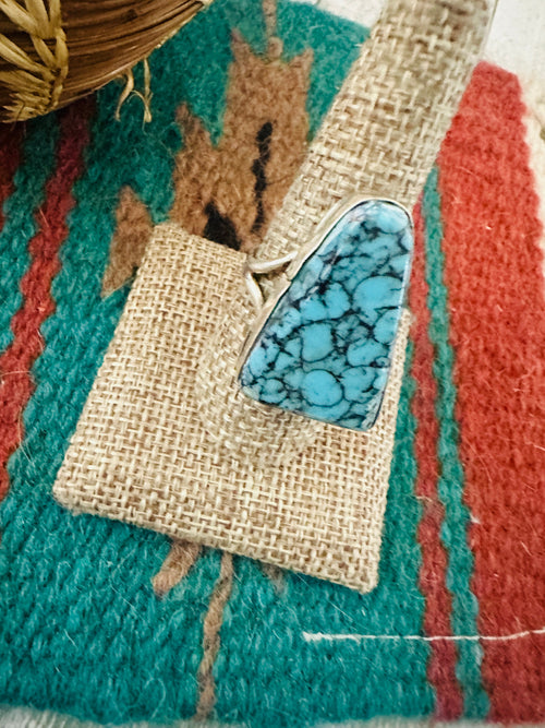 Handcrafted Old Pawn Sterling Silver & Turquoise Ring Size 9