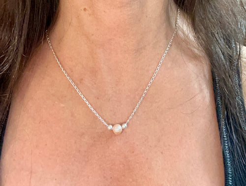 Simple Pink Pearl Necklace w/ 2 Beads