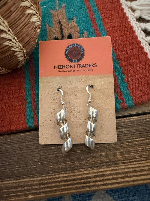 Handcrafted Old Pawn Sterling Silver Spiral Dangle Earrings