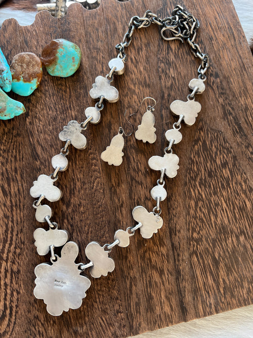 Navajo Sterling Silver and Sonoran Gold Turquoise Electric Rainbow Cluster Necklace with Earrings by Bea Tom