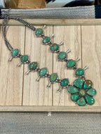 Handmade Sterling Silver & Royston Squash Blossom Necklace