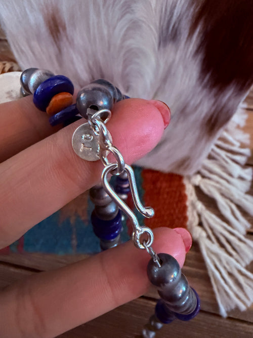 Handcrafted Lapis, Spiny & Sterling Silver Beaded Jacla Necklace