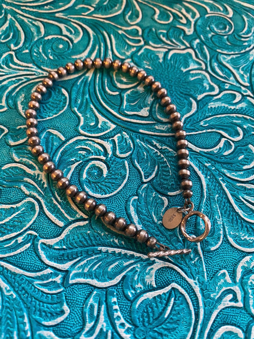 Handcrafted Sterling Silver 4mm Beaded Bracelet 7.5 inch