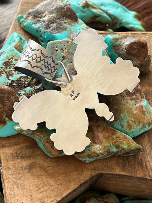 Apache Sterling Silver and Egyptian Turquoise Butterfly Pendant by Rosella Paxson