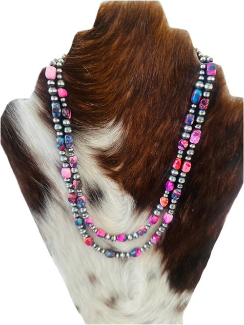 Navajo Sterling Silver & Pink Dream Mojave Beaded Necklace
