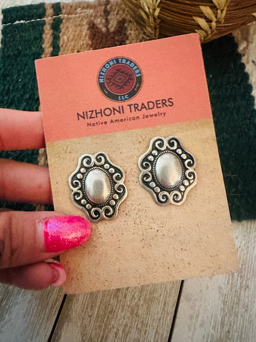 Old Pawn Navajo Sterling Silver Concho Post Earrings