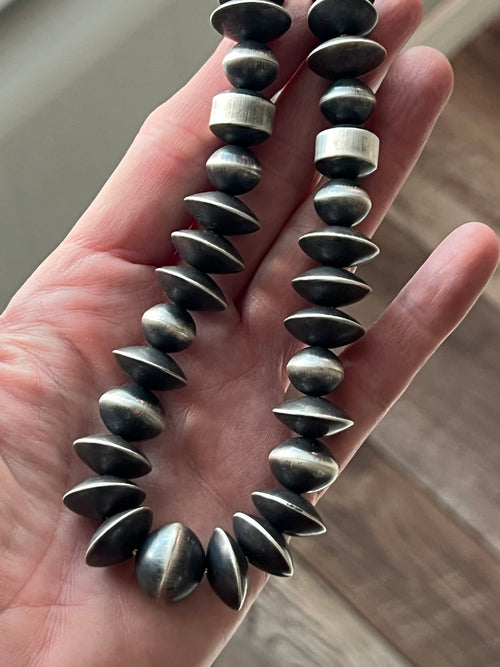 Handcrafted Sterling Silver Single Strand Beaded Statement Necklace by Rose Martin, 16” + 2”