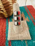 Old Pawn Handcrafted Multi Stone & Sterling Silver Inlay Ring Size 7