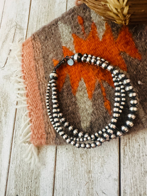 Navajo Sterling Silver Pearl Triple Strand Beaded Bracelet