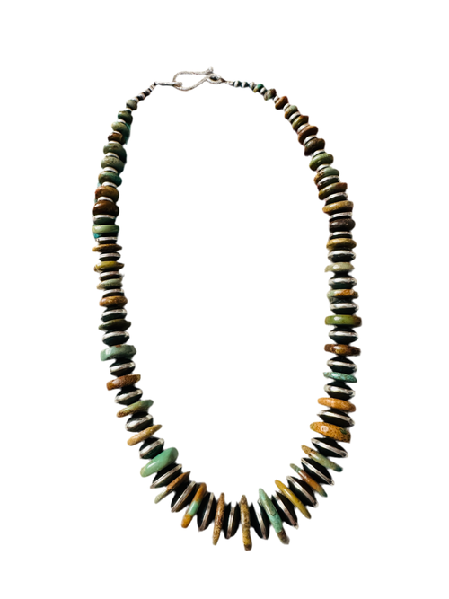 Navajo Chunky Royston Turquoise & Sterling Silver Beaded Necklace 18”