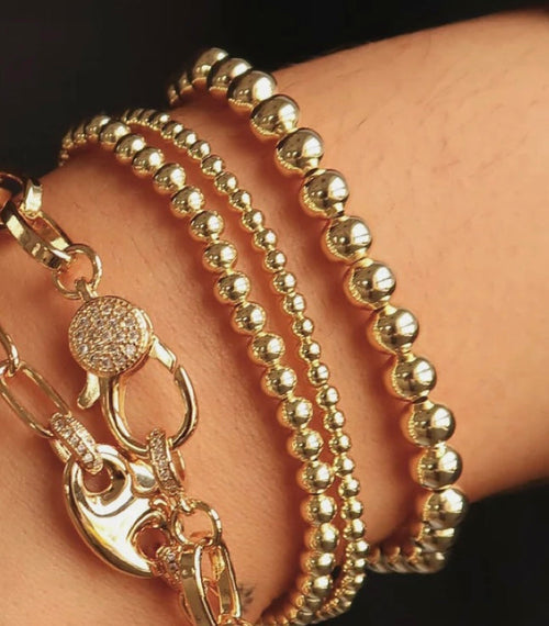 Gold Beaded 3 Strand Stretch Bracelet Set