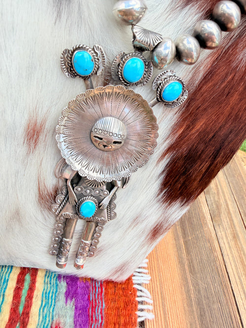Handcrafted Turquoise & Sterling Silver Beaded Kachina Necklace by Garrett Hale