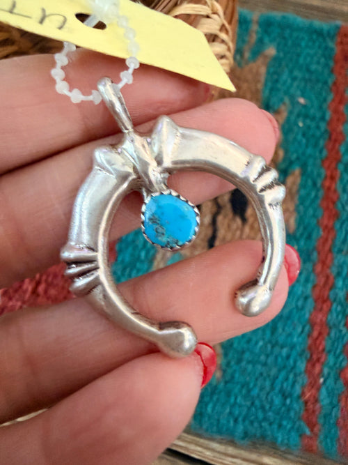 Old Pawn Handcrafted Turquoise and Sterling Silver Naja Pendant