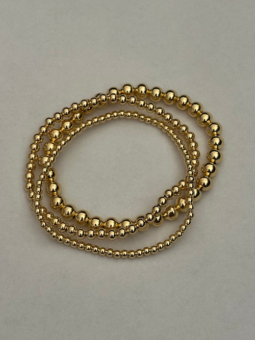 Gold Beaded 3 Strand Stretch Bracelet Set
