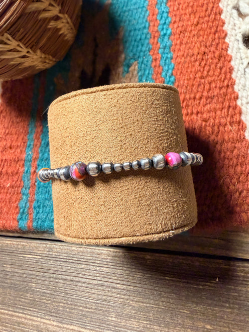 Handcrafted Pink Dream Mojave & Sterling Silver Pearl Beaded Bracelet