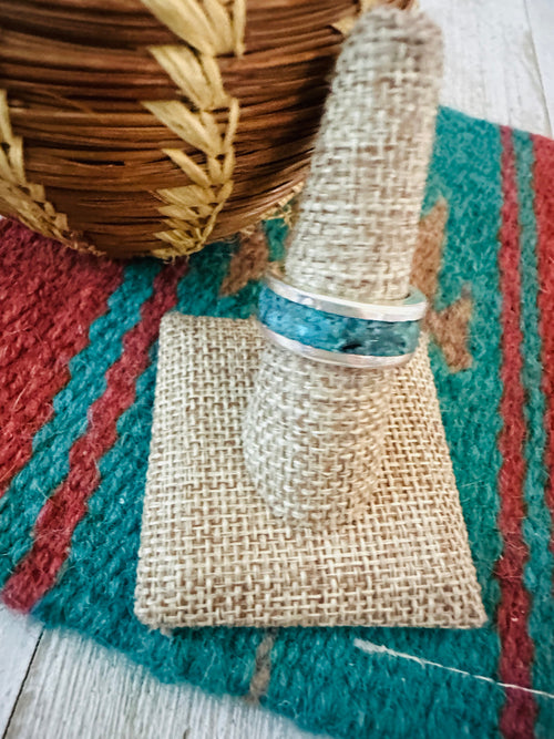 Old Pawn Navajo Sterling Silver & Turquoise Chip Inlay Band Ring