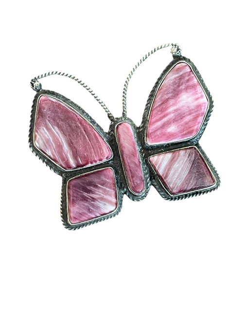 Old Pawn Navajo Sterling Silver and Purple Spiny Oyster Butterfly Ring by Anthony Skeets, Size 11