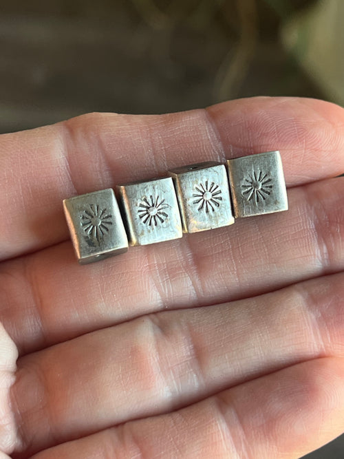 Handmade Stamped Sterling Silver Cube Beads, The Sunburst