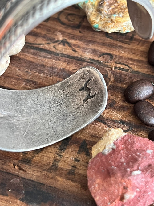 Hand Forged Old Pawn Sterling Silver Repousse Ingot Cuff Bracelet by Santa Fe Artist, Buffalo, The Monsoon