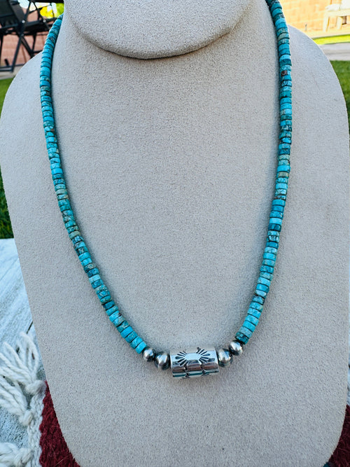 Handcrafted Turquoise & Sterling Silver Beaded Necklace