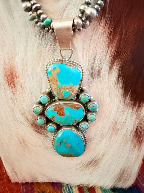 Handcrafted Turquoise & Sterling Silver Cluster Beaded Necklace by Sheila Becenti