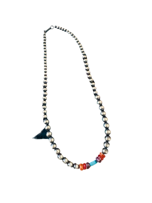 Handcrafted Sterling Silver, Spiny & Turquoise Beaded 14” Necklace