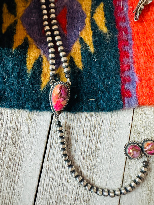 Handcrafted Pink Dream & Sterling Silver Pearl Beaded Lariat Necklace