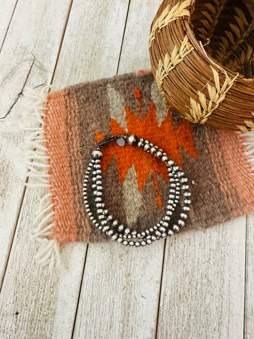 Navajo Sterling Silver Pearl Triple Strand Beaded Bracelet