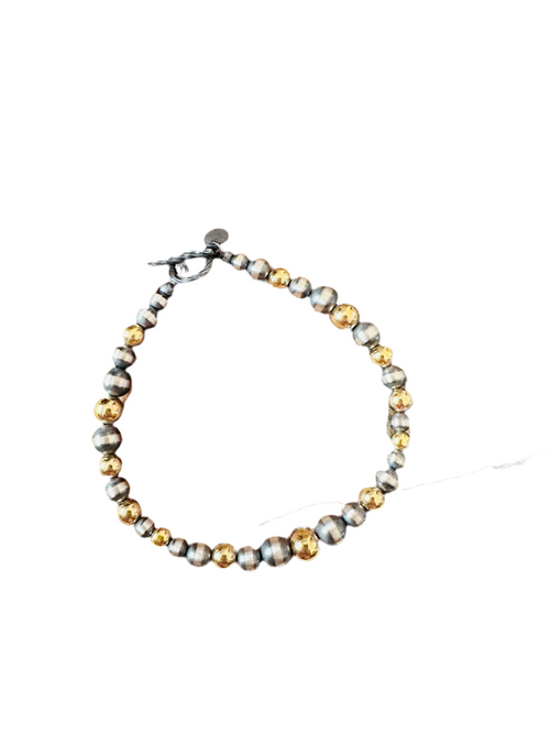 Handcrafted Gold Plated Sterling & Sterling Silver Pearl Beaded Bracelet
