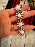 Navajo Queen Pink Conch Shell & Sterling Silver Beaded Flower Bracelet