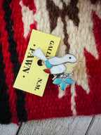 Vintage Old Pawn Multi Stone & Sterling Silver Inlay Bird Brooch/ Pendant