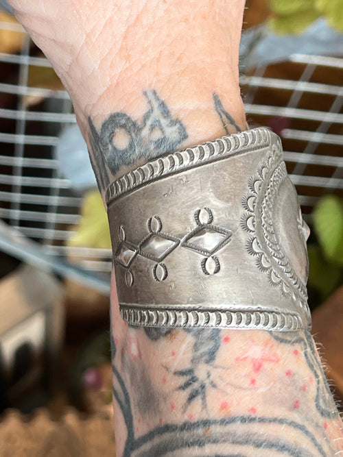 Hand Forged Old Pawn Sterling Silver Ingot Cuff Bracelet by Santa Fe Artist Buffalo, Concho Grande