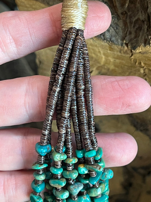 Handcrafted Eight Strand Spiny Oyster and Turquoise Beaded Squaw Wrap Necklace by Daniel Coriz