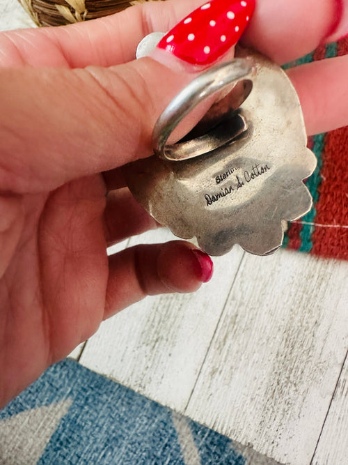 Old Pawn Navajo Sterling Silver & Mother of Pearl Adjustable Ring