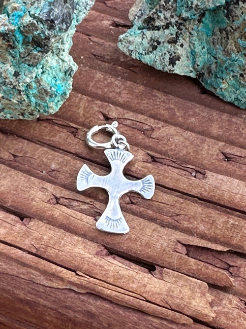 Handcrafted Crafted Sterling Silver Hand Stamped Cross Charm
