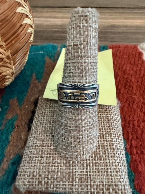 Old Pawn Handcrafted Copper & Sterling Silver Storyteller Band Ring Size 9