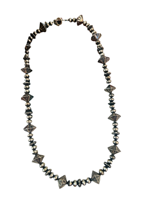 Handmade Sterling Silver Navajo Pearl Beaded Necklace 18”